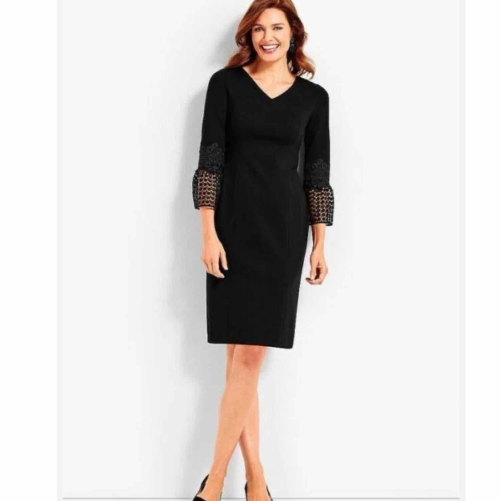 Talbots Lace Flounce Ponte  3/4 Sleeve Sheath Regular Size US 6 Stretch